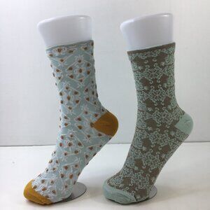 Womens Crew Socks Set 2 Floral Filigree Pattern Mint Green Brown